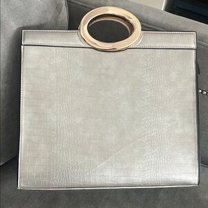 Croc-Embossed Tote with Gold Handle
